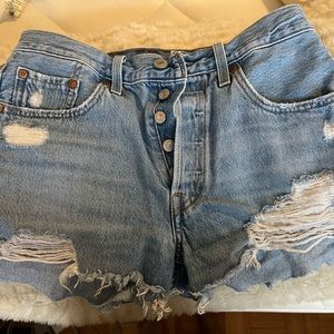Levi 501 distressed denim shorts